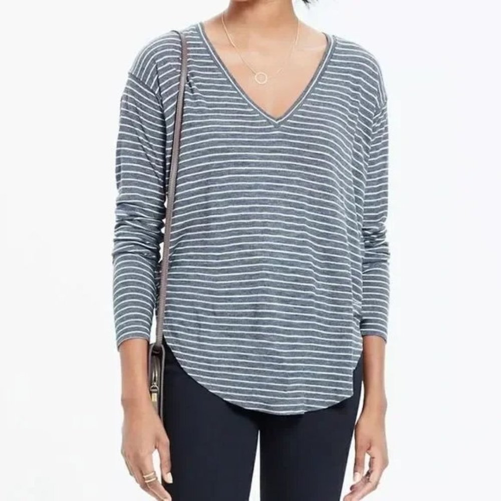 Madewell Tee Shirt Anthem Gray Stripe Long Sleeve Size Medium
